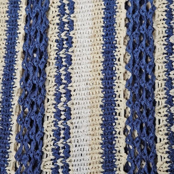 NorthStyle Blue Striped Mixed Yarn Open Drape Front Lightweight Long Cardigan - Picture 6 of 9